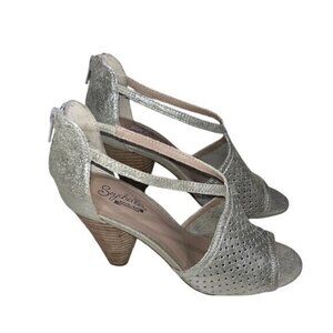 Seychelles Silver Peep Toe Heels